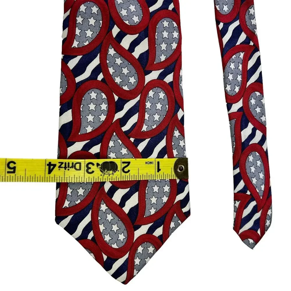 American Traditions Necktie Italian Silk Red White Blue Paisley Stars Patriotic
